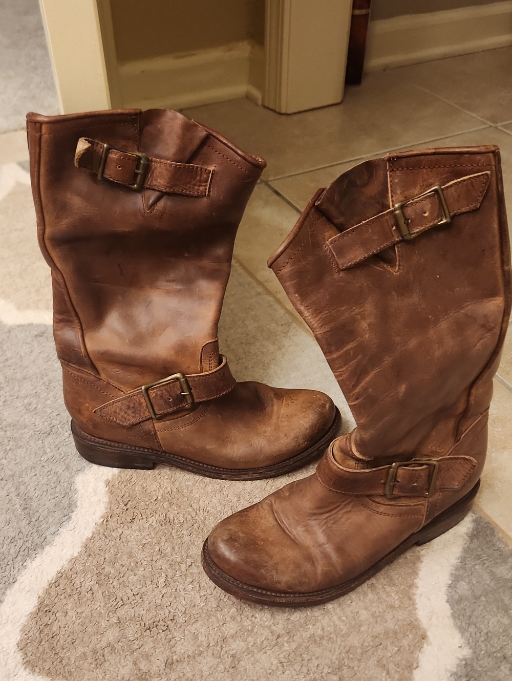 Freebird by Steven Brown Leather Mid-Calf Buckle Moto Boots
